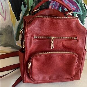 Urban Expressions Red Leather Backpack with Gold Hardware